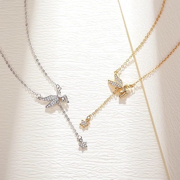 925 Sterling Silver Angel Star Tassel Necklace - Picture 4 of 11